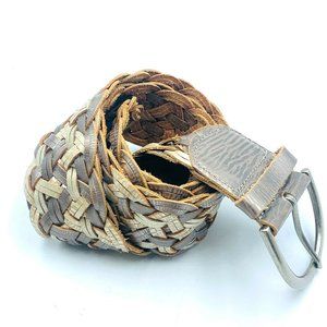 Anthropologie Linea Pelle M Silver & Gold Woven Leather Belt